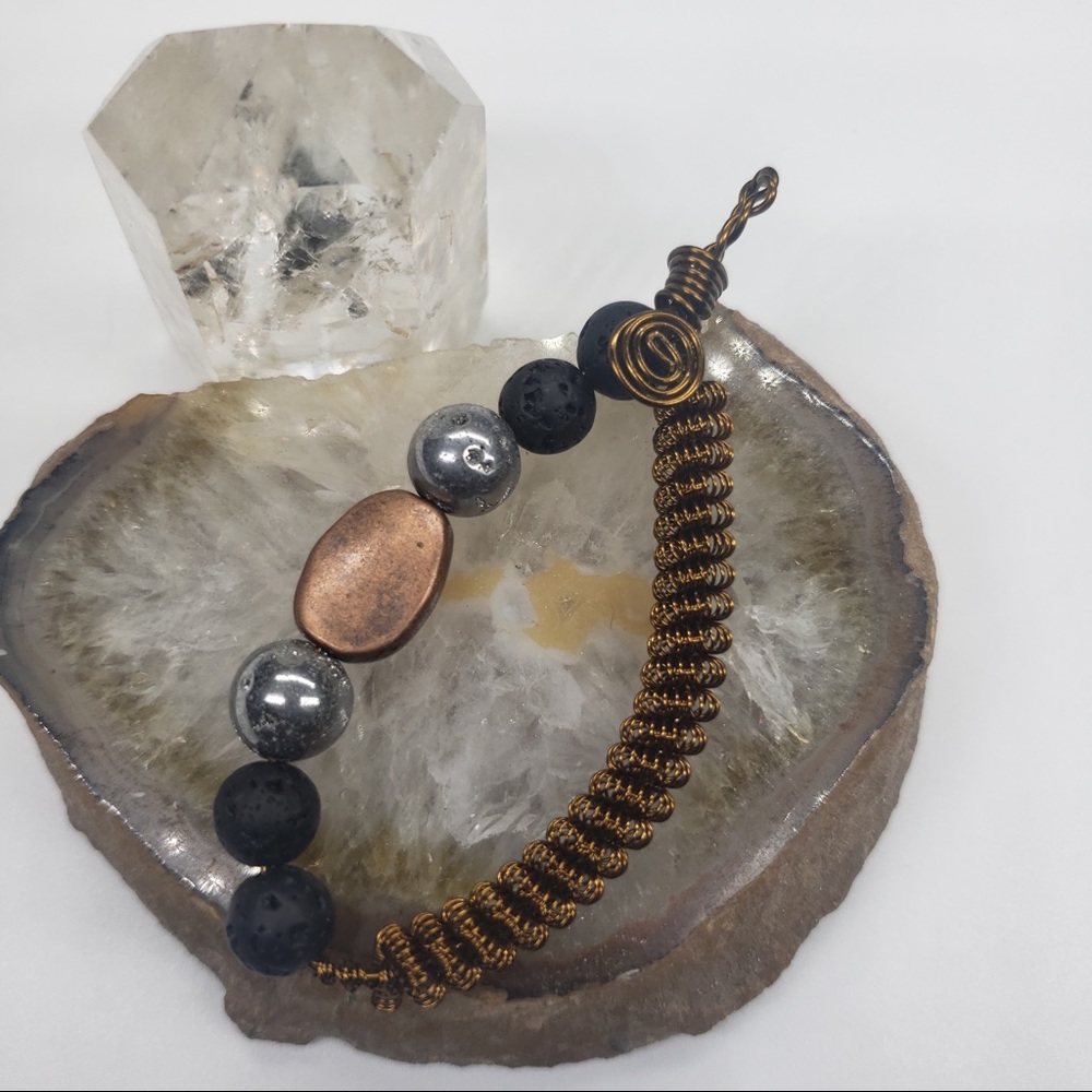 Wire wrapped pendant Druzy Lava Copper